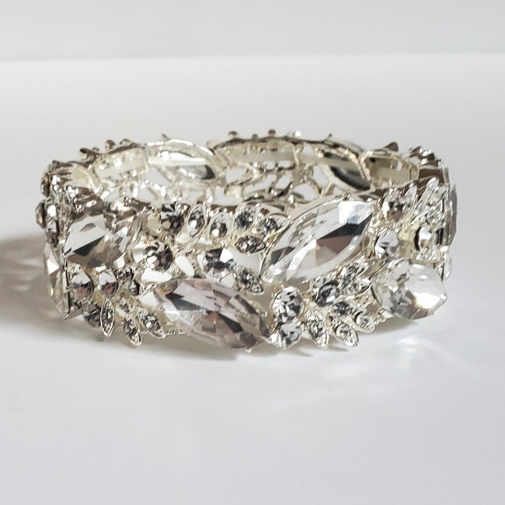 Crystal Rhinestone Stretchy Cuff Bracelet - Bridal/Prom/Any Occasion - Picture 3 of 11